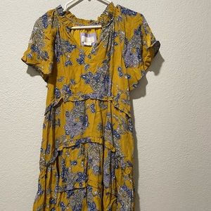 Anthropologie Yellow Blue Paisley Midi Dress Size Small